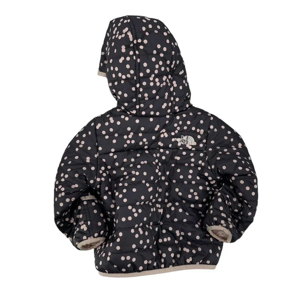 The North Face Girls 12-18M Jacket Perrito Reversible Polka Dot Pink Gray